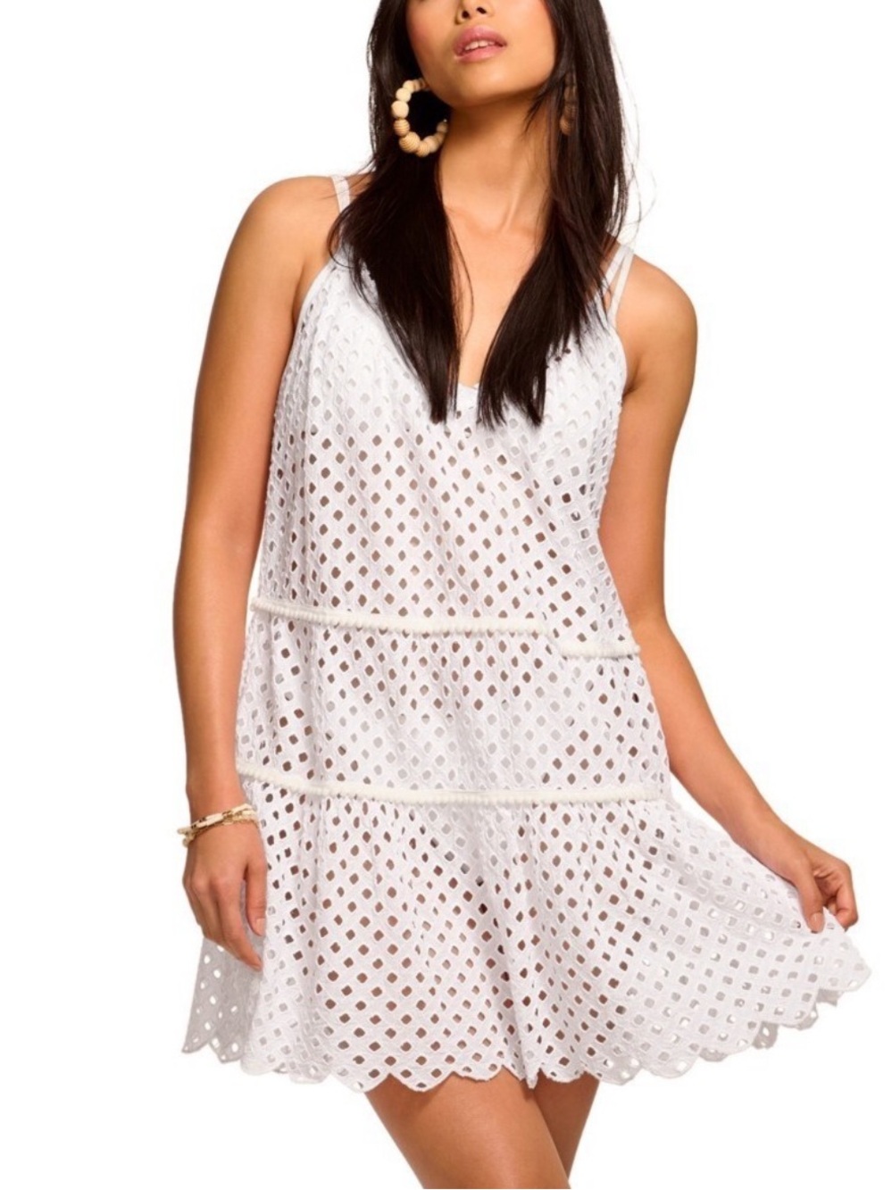 Ramy Brook White Eyelet Tiered Swim Cover-Up Size M NWT